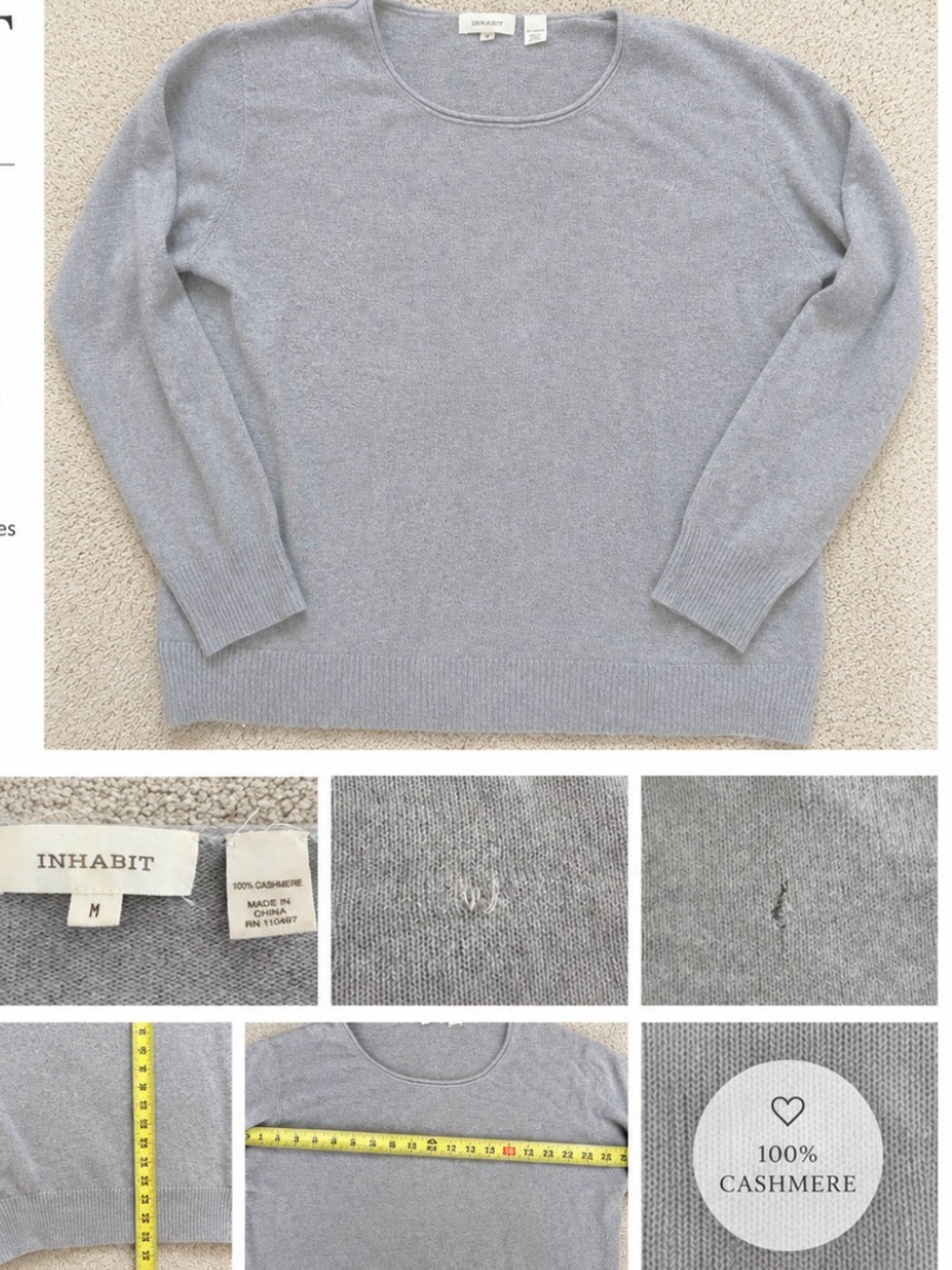 Inhabit  Light Gray Cashmere Crewneck Sweater